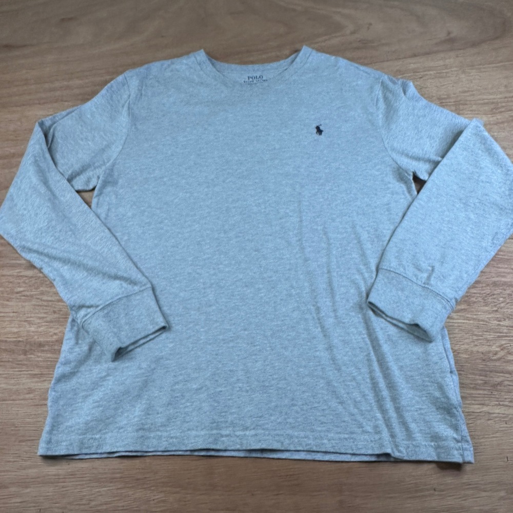Polo Ralph Lauren Boys Gray Long Sleeve Pony Logo T Shirt Size LG 14-16